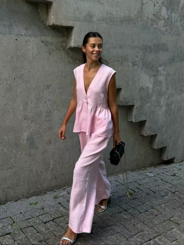 LINA – Zomerse Tweedelige Set van Linnenlook