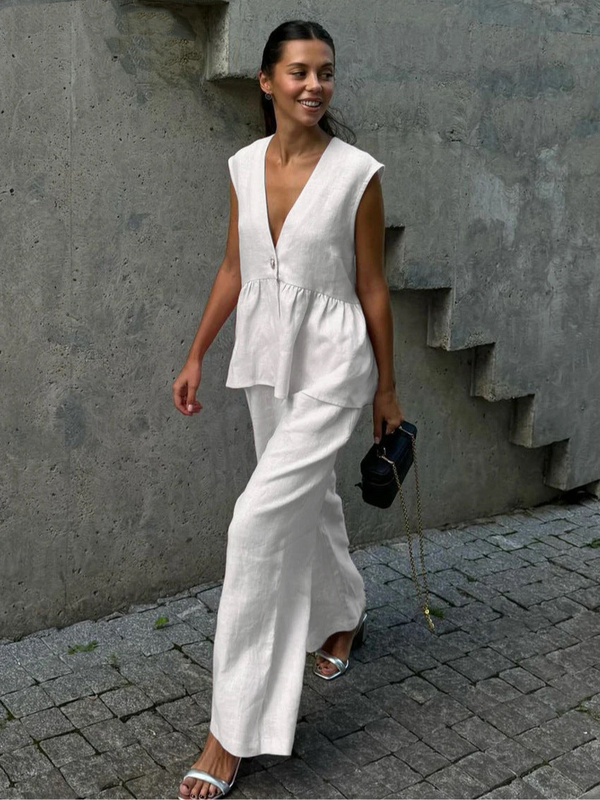 LINA – Zomerse Tweedelige Set van Linnenlook